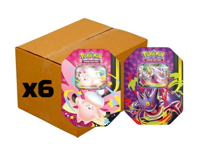 Case 6 latas Summer Tin EX de Mega Clefable y Mega Gengar ESPAÑOL - Pokémon TCG